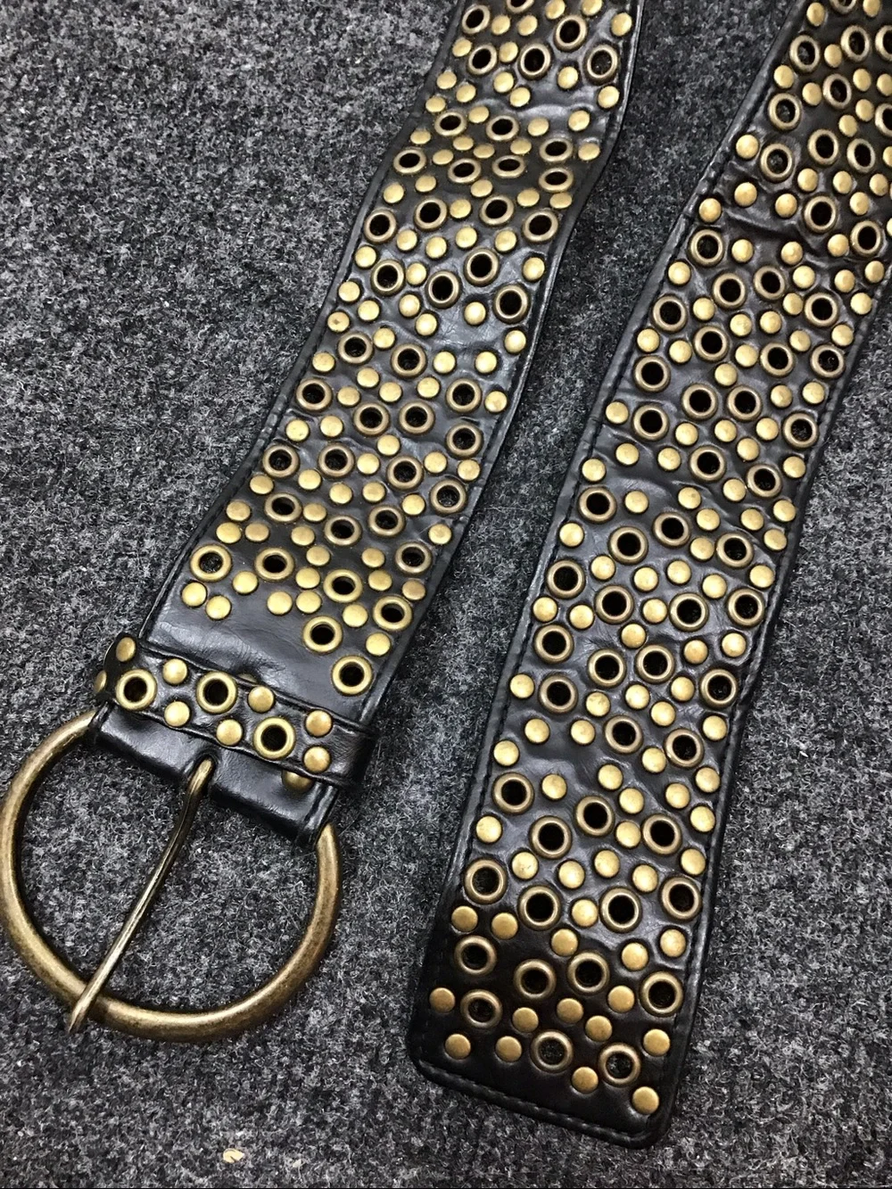 Vintage brown faux leather with gold studs and grommets hip belt